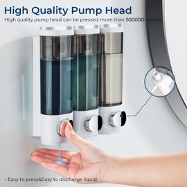 modunful Shampoo and Conditioner Dispenser,Shower Dispenser 3 Chamber No Drill Shampoo Dispenser for Shower Wall Mounted Shampoo Conditioner Body Wash Dispenser for Bathroom,Large Capacity,White