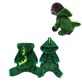 Zerodis Disfraz de Dinosaurio para Perro, Diseño de Dinosaurio para Perro, Disfraz de Moda, Bonito, Cálido, Esponjoso, con Capucha, Cachorro, Trajes de Invierno para Perros, Gatos, (XS)