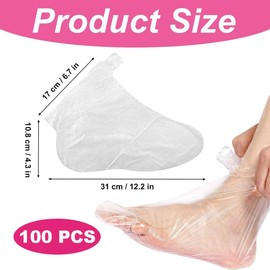 100 calzini usa e getta in plastica con adesivi, fodere per il bagno in cera di paraffina, per pedicure, per trattamenti termali dei piedi, borse per maschere per piedi per uso domestico e salone