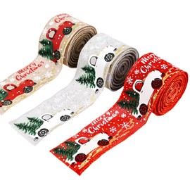 Accfore Christmas Wired Ribbon,2-1/2 inches x 16.4 Yards Christmas Tree Merry Christmas Ribbon for Topper Bow,Christmas Wreath,Tree Decoration,Gift Wrapping,Outdoor Decoration