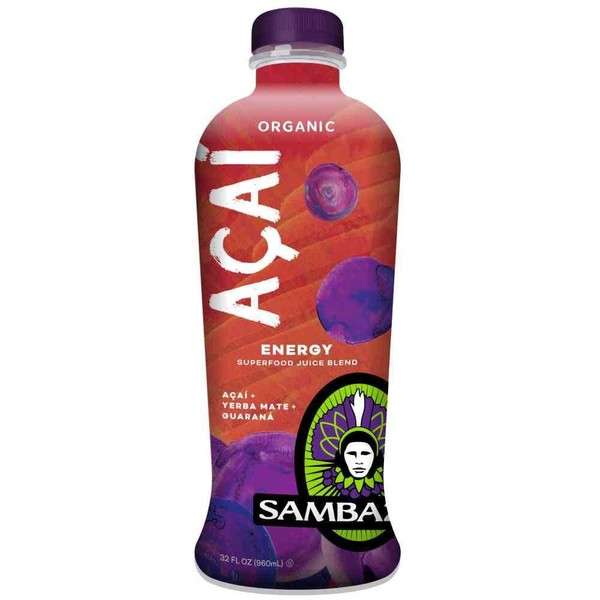 Sambazon Organic Acai Berry Plus Yerba Mate Plus Guarana Energy Superfood Juice Blend, 32 Fluid Ounce -- 6 per case.
