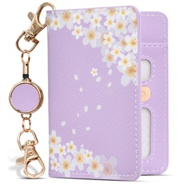 oyaka Pass Case, Commuter Pass Case, With Reel, Elastic Reel, IC Card Case, Cute, Cherry Blossom, Animal Pattern, purple