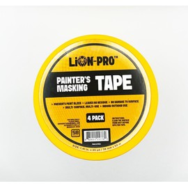 Lion-Pro™ Painter's Masking Tape, 2 Inch Wide (2 in. x 55 Yds), Professional-Grade, High Adhesion, Ideal for Multi-Surface Use, 4 Rolls (4, Chrome Yellow, 2 INCH)