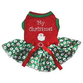 Petitebella My Christmas Santa Claus vestido para perro con camisa roja (tutú verde de Papá Noel, XXXL)