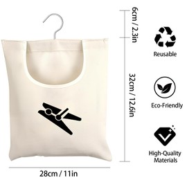 volumoon Clothes Peg Bag, Peg Bag with Hanger, Peg Bag for Hanging, Clothes Pegs Basket, Linen Clothespin Bag, Large (32 x 28 cm)