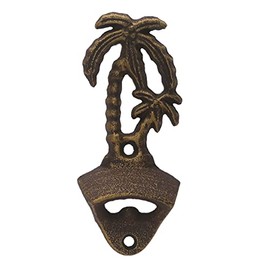 Abrebotellas de hierro fundido para abrir tapas de cerveza, palmera para decoración del hogar costero, temática de playa (bronce antiguo)