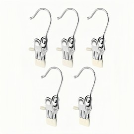 Set of 5 Household Non-marking Stainless Steel Multi Hooks Storage Tools Single Clip Closet Hanger Clothespins Pinch (Beige)