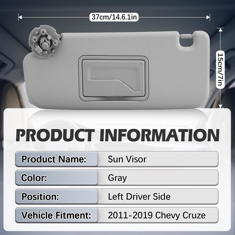 Left Driver Sun Visor Compatible with Chevy Cruze 2011-2019, Replacement