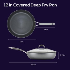 Circulon Elementum Hard Anodized Nonstick Deep Frying Pan/Skillet with Lid, 12 Inch, Oyster Gray