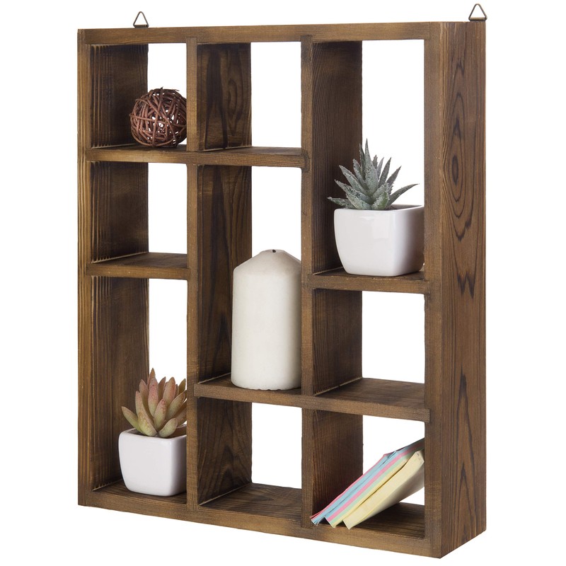MyGift 9 Compartment Vintage Solid Wood Shadow Box, Wall Mountable