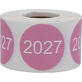 InStockLabels 2027 Year Stickers (Pink) - 1.5", 500 Round Stickers Per Roll – Round Labels for File Folders, Sticker Labels for End of Year Organization, Circle Stickers for Office & Home Use