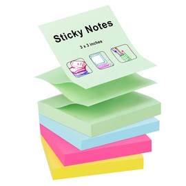 ZCZN 400 Sheets Pop-up Sticky Notes, 3 x 3 Inches, 4 Pads Assorted Color Self-Stick Notes, 100 Sheets/Pad, (Rose Red, Light Green, Yellow, Light Blue)