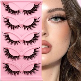 False Eyelashes, 5 Pairs Wispy Faux Cluster Lashes, Natural Curling Eye Makeup Strip Lashes, Volumized False Eyelashes for Eye Makeup Enhancement