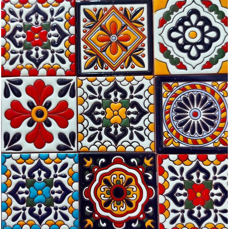 Escanver Azulejo Mosaico Talavera Relieve 10x10 Confeti Mixtos 30 Pzs