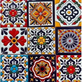 Escanver Azulejo Mosaico Talavera Relieve 10x10 Confeti Mixtos 30 Pzs