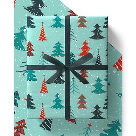 EcoWrap Christmas Wrapping Paper and Tags - Eco Friendly Premium Recyclable 84cm x 60cm Xmas Tree Gift Wrap in Plastic Free Packaging (4 Sheets & 4 Tags, Christmas Tree)