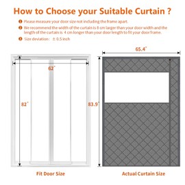 WochiTV Magnetic Thermal Insulated Door Curtain Fits Door Size 62" x 82", Durable Waterproof Cloth, Polyester Fiber Filling, Weatherproof, Windproof, Reduce Noise, Visible Panels, Side Opening, Gray