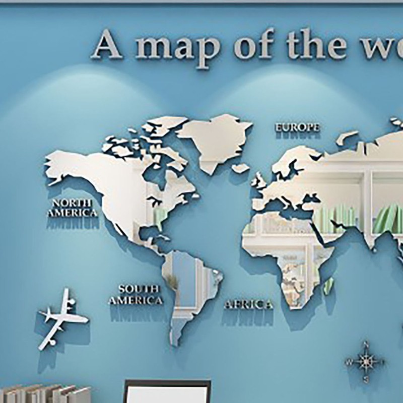 Acrylic Wall Stickers 3D World Map Wall Mirror Sticker for