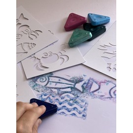 Lulubug Magic Wax Crayon Set, 4 Wax Triangles, 1 Wax Crayon, Triangle Metallic, 5 Stencils, Wax Crayons, Underwater Design