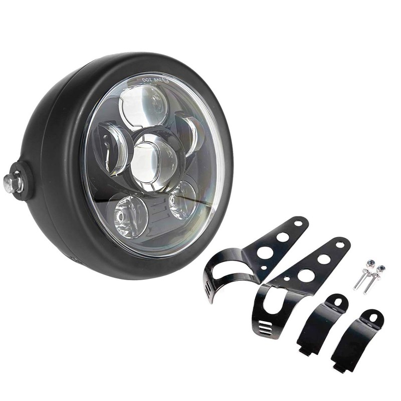 ZZJAUBI Black 5-3/4inch Headlight with Motorcycle Headlight Housing Bucket compatible