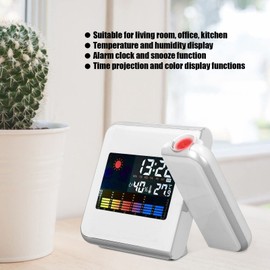 QANYEGN Digital Projection Alarm Clock, Weather Station Clock Temperature Humidity, Dual Alarm Clocks for Bedrooms Outdoor (White Without Wiring)