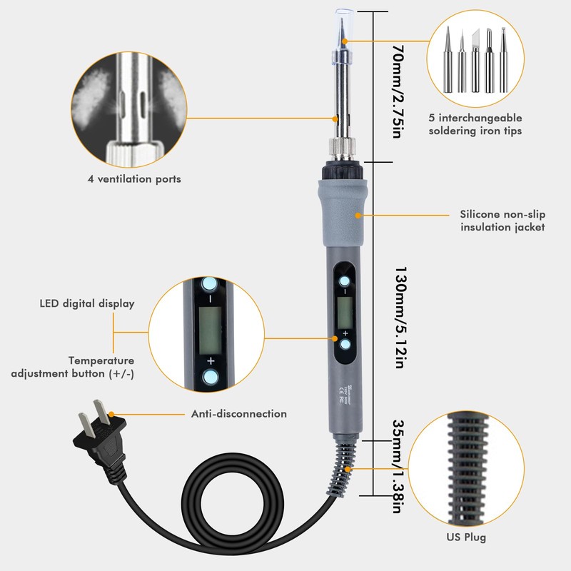 Soldering Iron Kit with Digital Multimeter, 80W LCD Adjustable Temperature