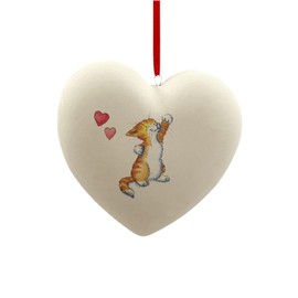 Image Industry Cat Ginger & White Ceramic Heart Bauble - Cat Lovers - Gift for the Home - Hanging Ornament