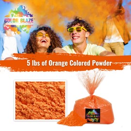 Color Blaze Holi Colored Powder - 5 lbs of Orange Powdered Color - for Fun Runs, Color Toss, Rangoli, Powder War, Backyard Party & Festivals - Pack of 1 Colorful Bag - 5 Pounds in Bulk - Orange