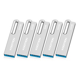 KOOTION 5 Pack 32 GB USB 3.0 Sticks Flash Drive Metal Thumb Drive with Keychain 32 GB Waterproof Jump Drive Memory Sticks for Computer/Laptop Storage Backup(5 Pack 32 GB 3.0, Silver)