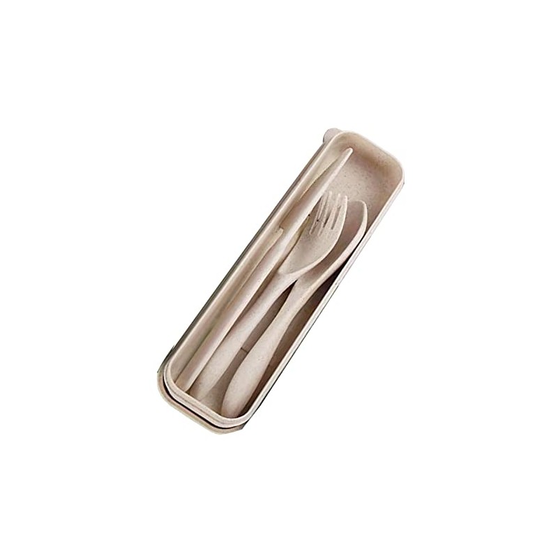 Juego de Utensilios de Viaje, Cubiertos de Paja de Trigo,