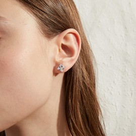 Stud Earrings for Women Square Diamond Earrings Men Sterling Silver Diamond Earrings Square Studs Silver Earrings Stud White Gold Studs CZ Stud Earrings for Men Sterling Silver Cubic Zirconia Studs 8mm