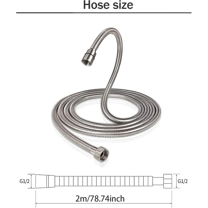 Shower Hose, Stainless Steel Shower Hose, 2 m, Twist Protection,