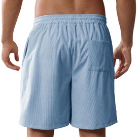 Decorie Men's Summer Shorts Cotton Corduroy Cargo Shorts Stretch Elastic Waistband with Pockets, lightgrey