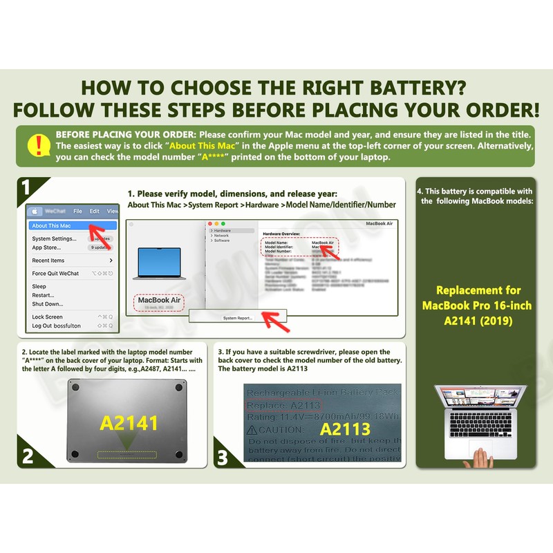 A2141 A2113 Laptop Battery for MacBook Pro 16-inch A2141(2019 Version)