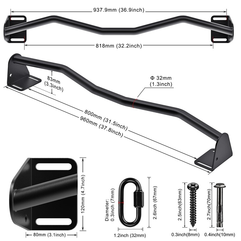 Kipika 36" Wall Mount Pull-Up Bar - Durable Steel, Anti-Corrosion