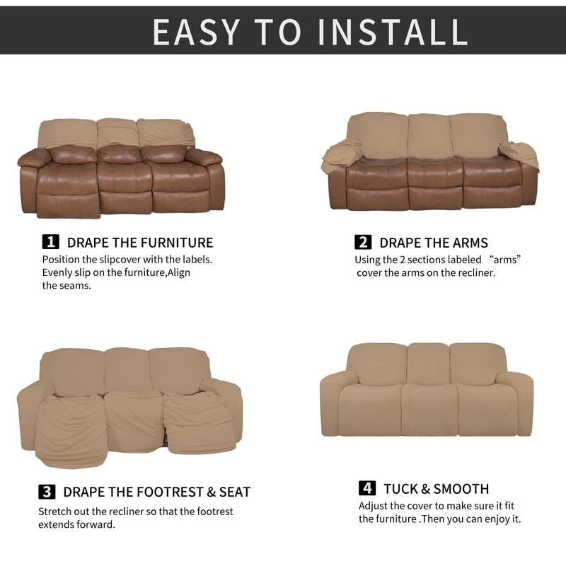 Easy-Going 8 Pieces Microfiber Stretch Sectional Recliner Sofa Slipcover Soft