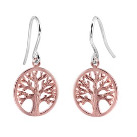 Materia Rose Gold Tree of Life Celtic Earrings in 925 Silver Gold Plated Hoop Earrings, bicolor with Box 209