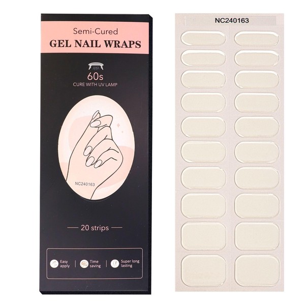 Semi Cured Nail Strips, 20 PCS Nail Stickers Full Wraps