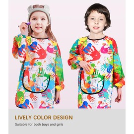 MINIQ Kids Art Smock,Waterproof Painting Apron Artist Smocks with Pocket Long Sleeves for Age 5-8