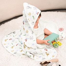 david's kids 2 Pack Hooded Baby Towels, Large 32"x32", 6 Layer 100% Muslin Cotton Highly Absorbent Boy Girl Bath Towel for Infant Toddler and Kids, Ultra Soft and Breathable Baby Essentials, Animals