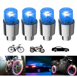 YUERWOVER 4 Pack Tire Valve Cap Car Light LED Bike Wheel Light Waterproof Tyre Spoke Flash Light Cool Reflector Accessories for Truck Bicycle Motorcycle with 10 Extra Batteries(Blue)