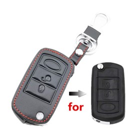 Happyit Leather Car Key Cover Cases for Land Rover Range Rover Sport LR3 Discovery 3 Button Folding Remote Control