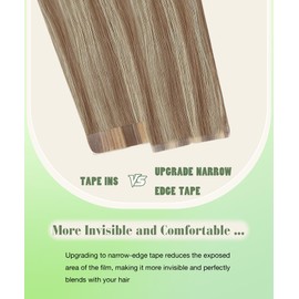 SURNEL Tape in Hair Extensions Human Hair 14 inch Golden Brown Highlighted Fading to Golden Blonde Tape in Hair 20pcs 50g(#10/16/16-14)