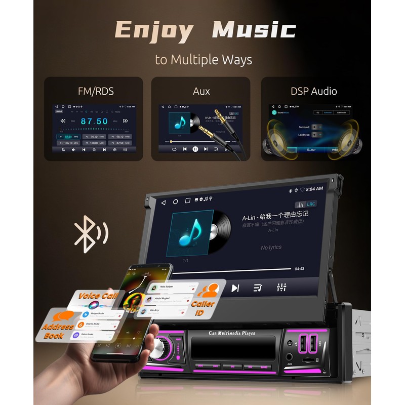 Android 13 2G+64G Single Din Touchscreen Car Stereo DSP Radio