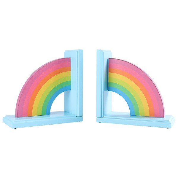 NIKKY HOME Wooden Rainbow Book Ends Non-Skid Cute Kids Bookends Book Stoppers for Girls Home Children's Room Classroom Nursery Decor, Pack of 2