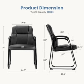 DUMOS Leather Guest Chairs Set of 2,Waiting Room Chair with Sled Base Padded Arm Rest for Meeting Conference Office Home