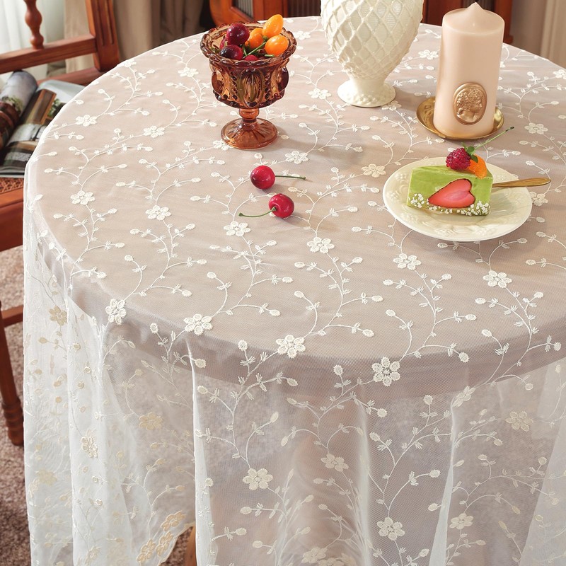 Huierxun White Lace Tablecloth 55 x 55 Inch Vintage Beige