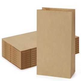 SHOPDAY 100 Pack Brown Kraft Paper Lunch Bags, 4lb Capacity, 5x2.95x9.45 Inches, Fold Top, Disposable, Brown