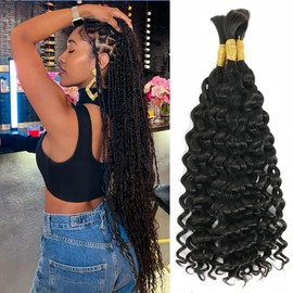 Bulk Human Hair For Braiding Wet and Wavy Braiding Hair Bundles Curly Human Braiding Hair for Boho Braids Knotless Burmese Boho Braids Braiding Human Hair Extensions (100g, 26 inch)