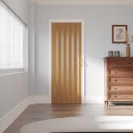 Ark Design Upgrade Dual Layer Trimmable Oak Vinyl Accordion Door with Handles and Magnetic Door Lock - Size: 36 in x 80 in